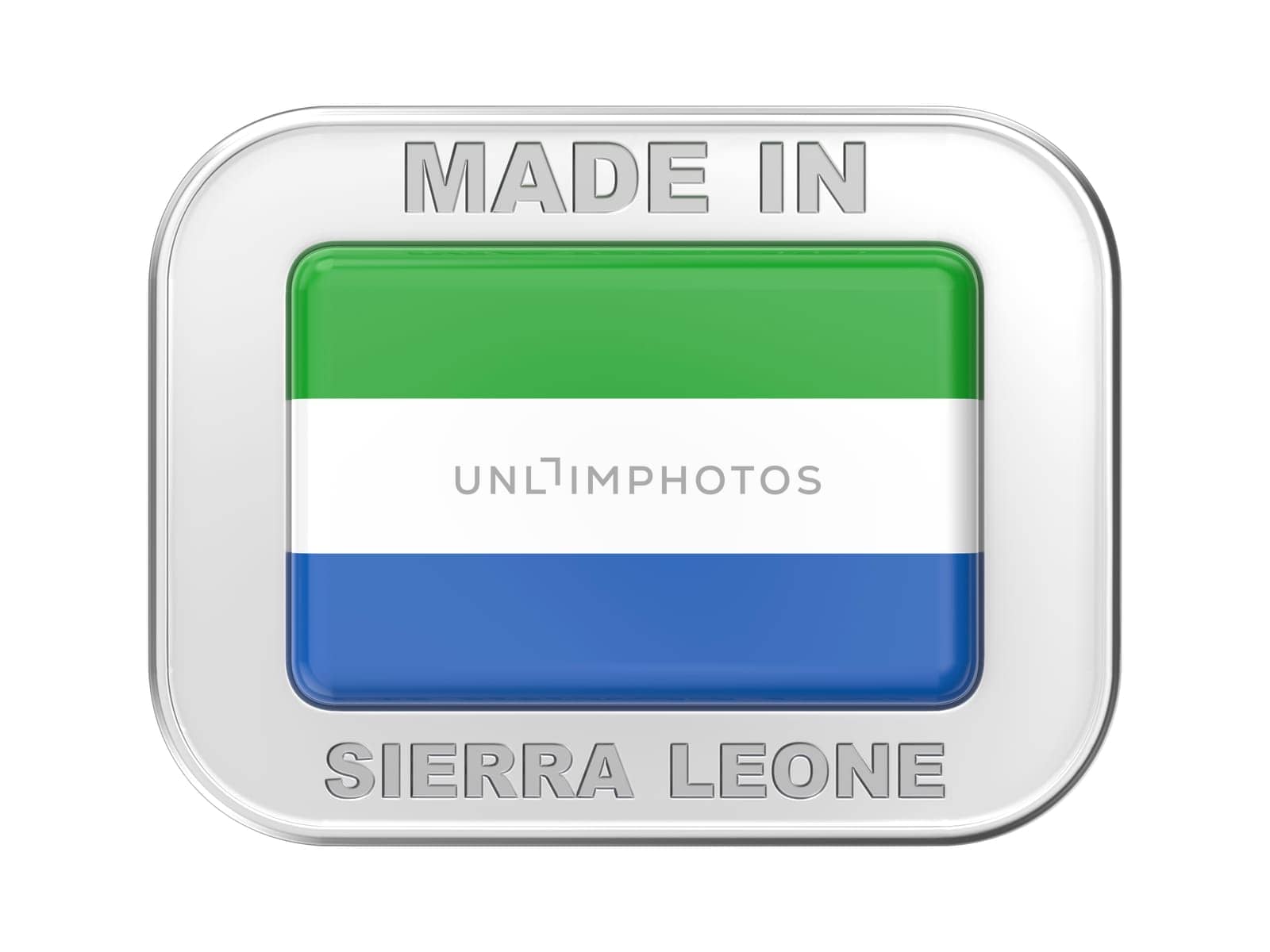 Made in Sierra Leone, silver badge with the national flag of Sierra Leone