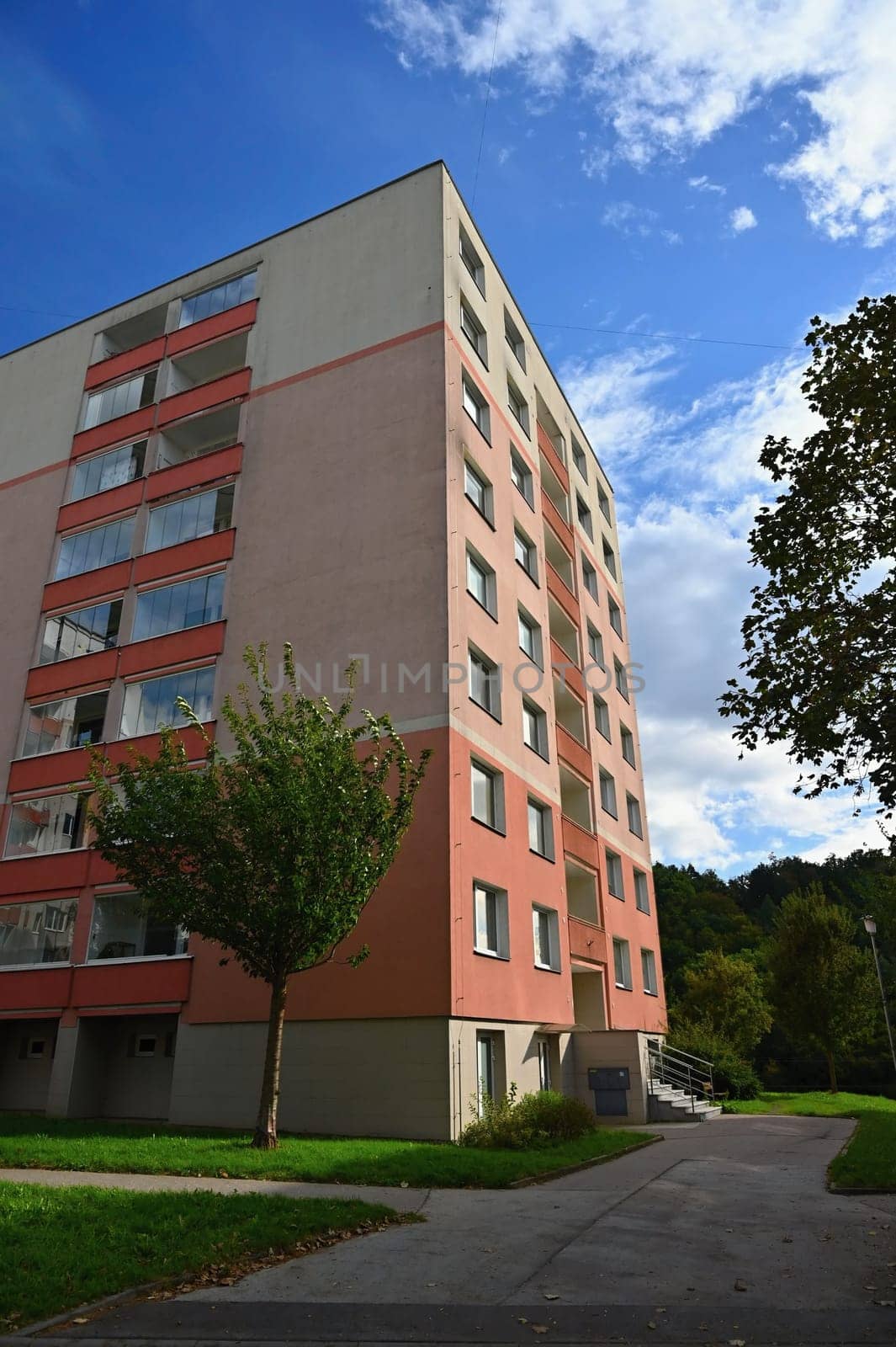 facade of a modern apartment building with windows and balconies. Czech Republic - Europe.