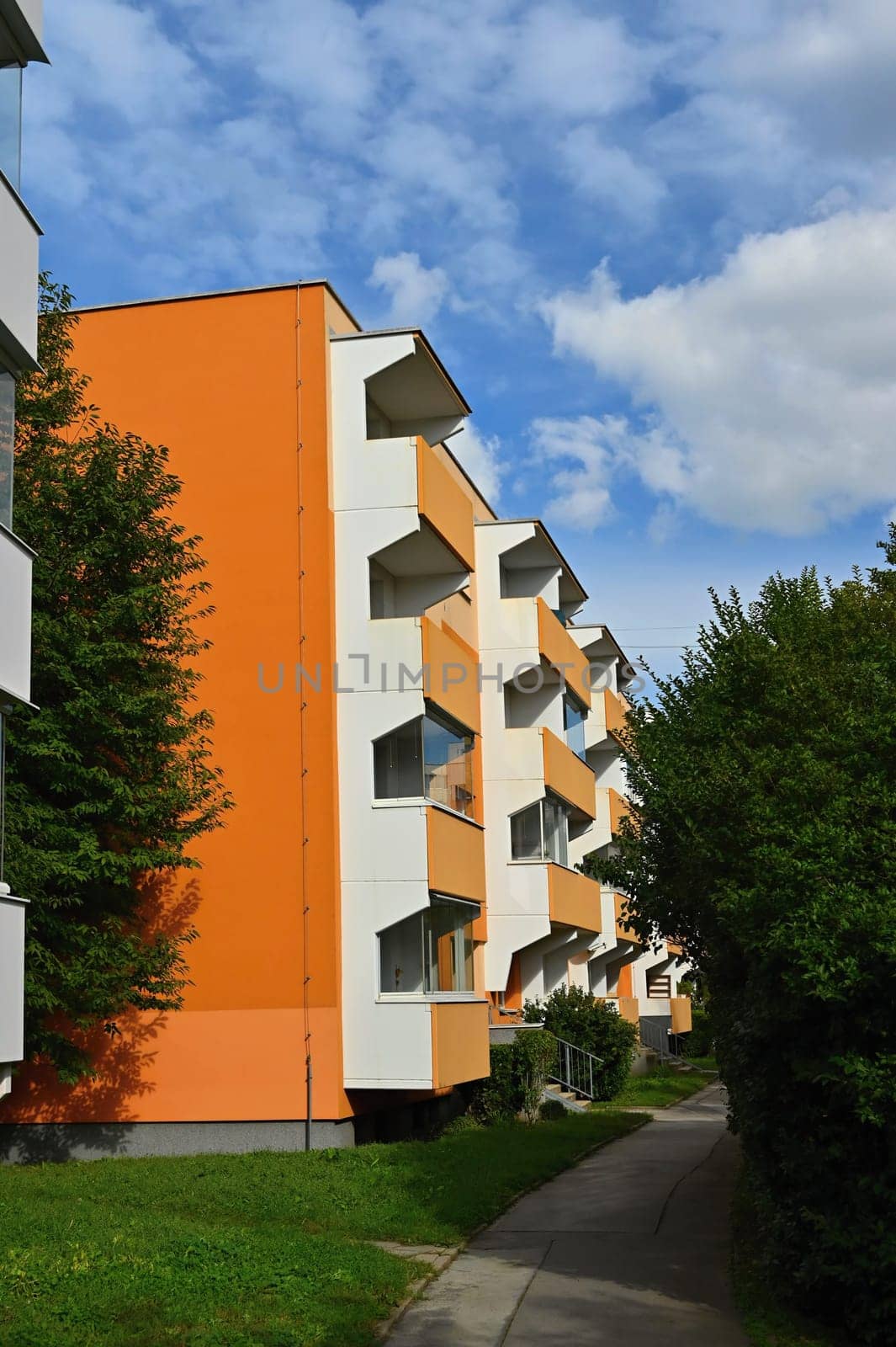 facade of a modern apartment building with windows and balconies. Czech Republic - Europe.