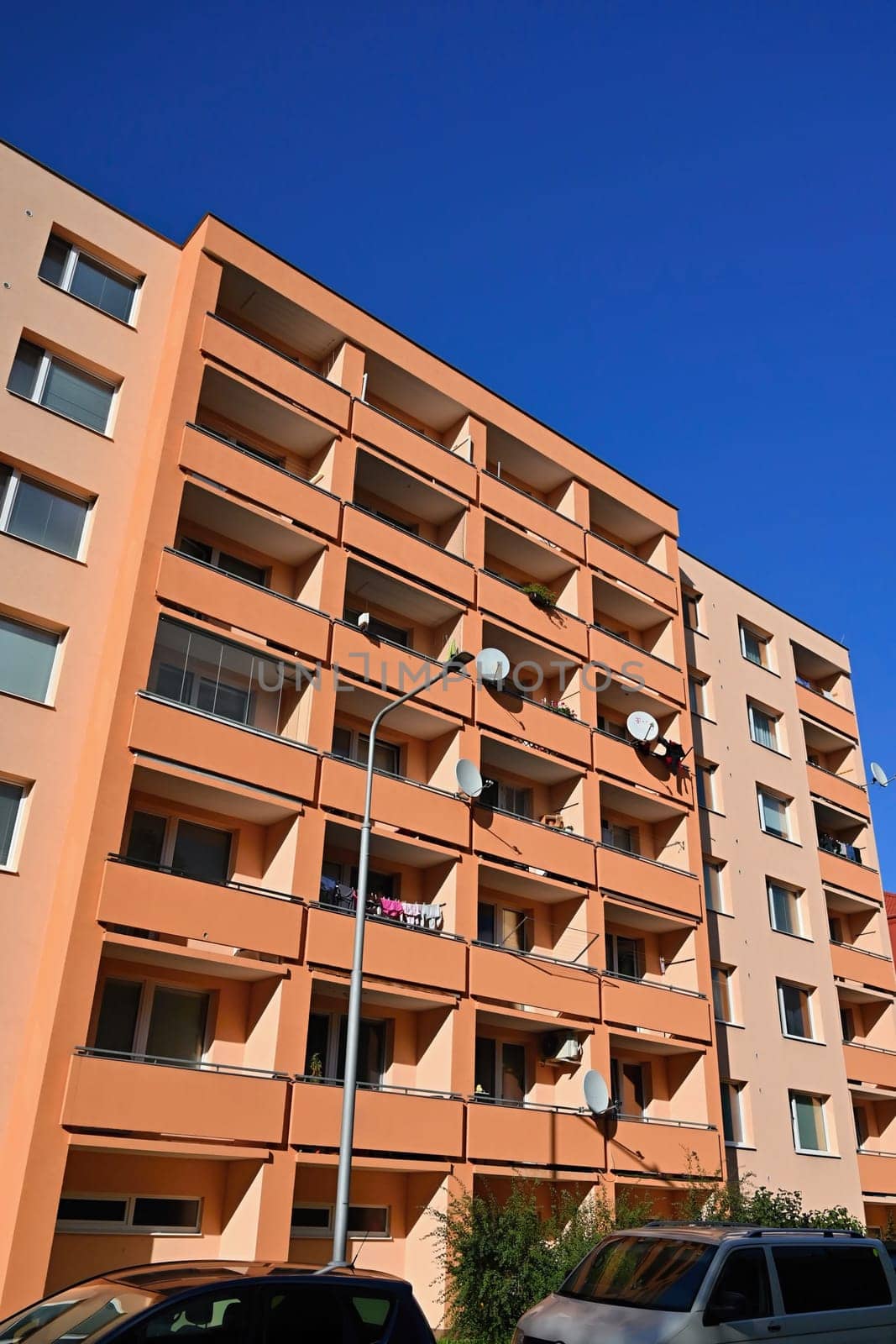 facade of a modern apartment building with windows and balconies. Czech Republic - Europe.