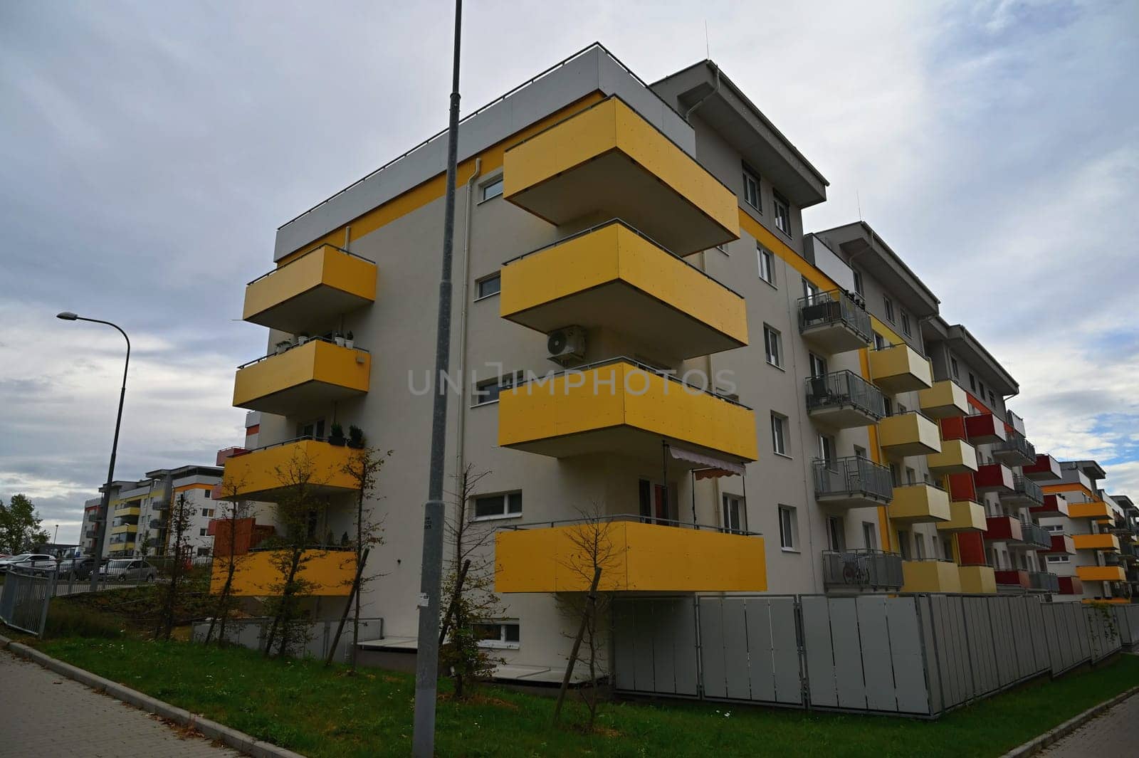 facade of a modern apartment building with windows and balconies. Czech Republic - Europe.