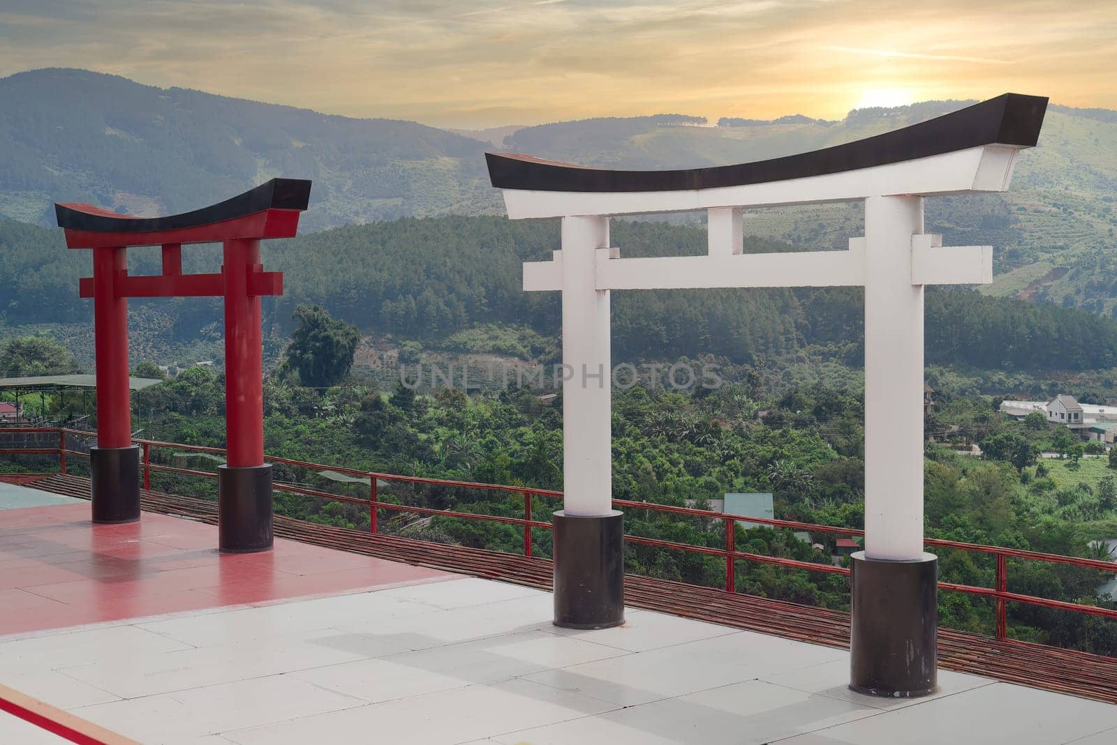 Traditional japanese gates Torii in Da Lat Vietnam