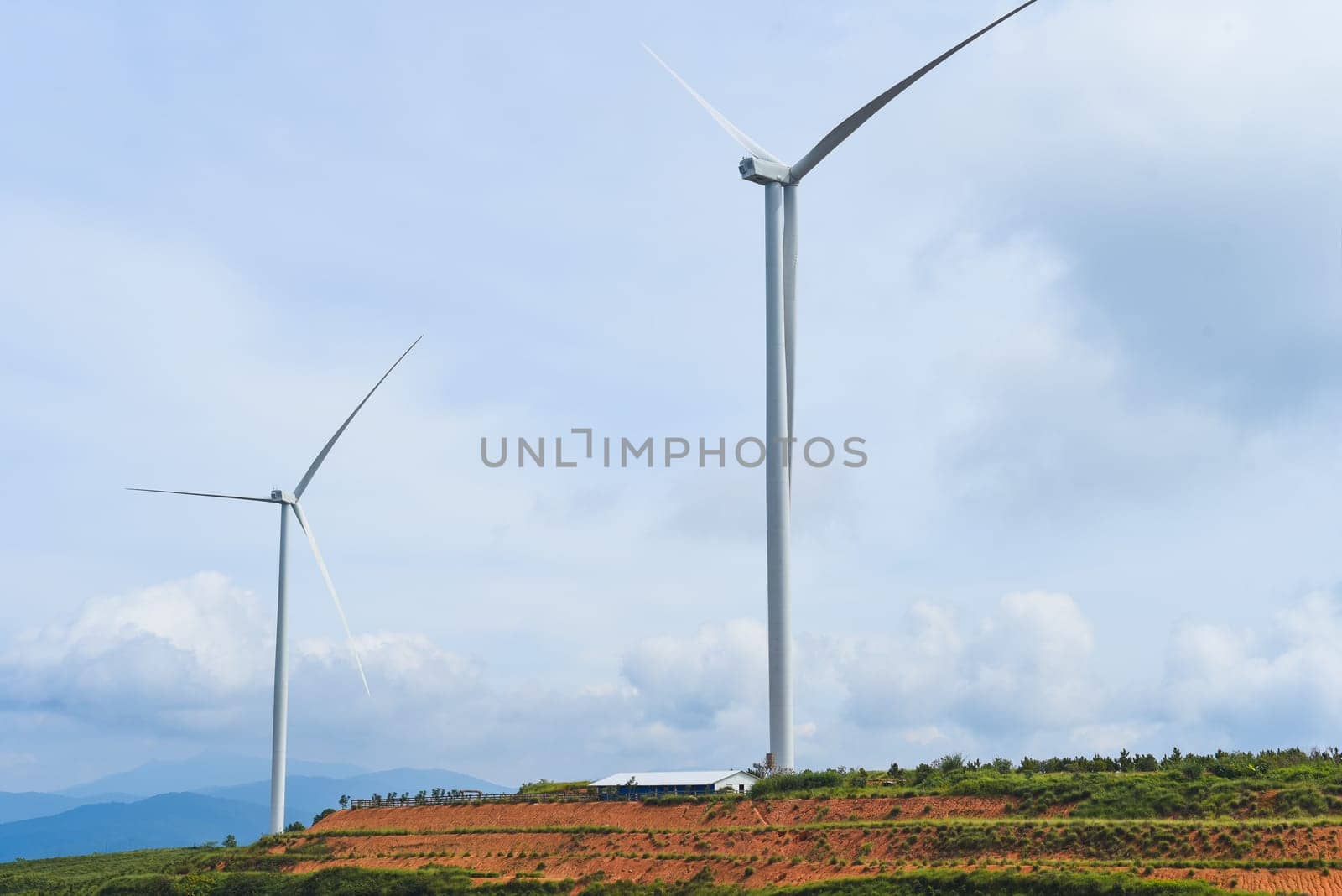 Wind turbine against sky in Da Lat of Vietnam