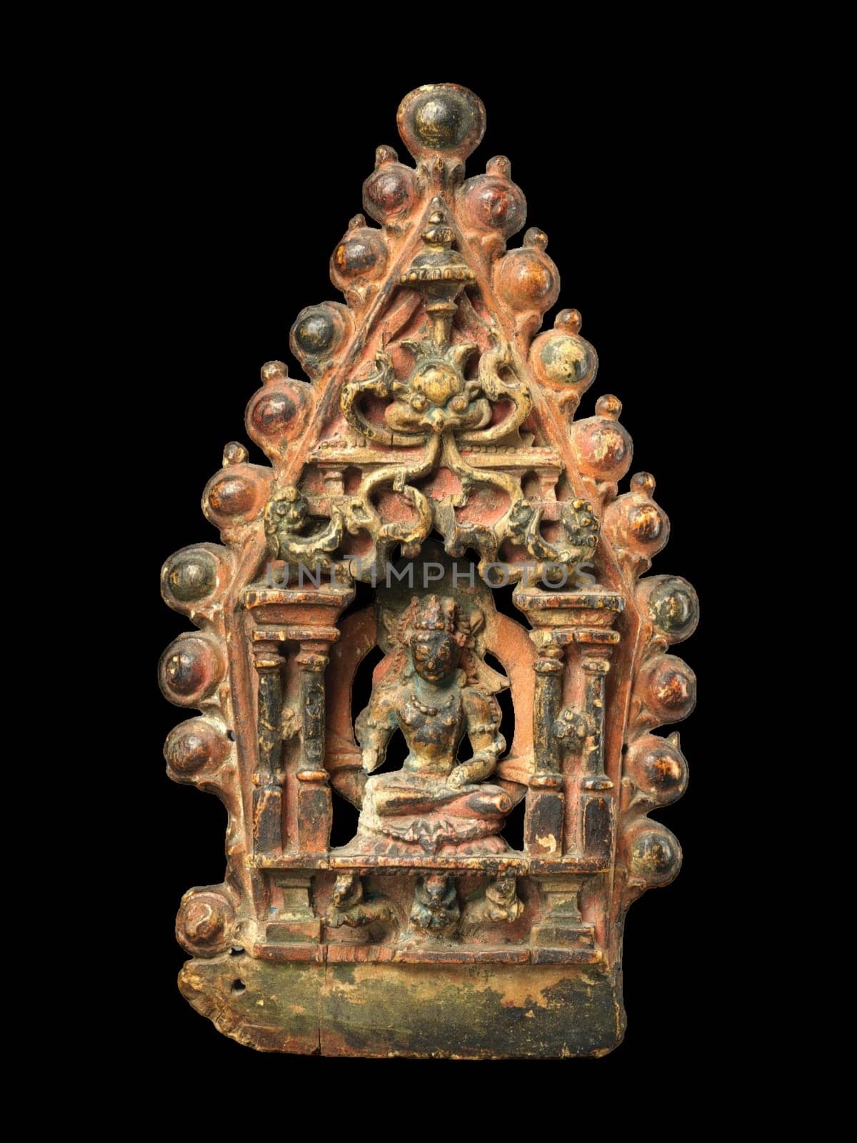 Ancient Buddhist ritual crown featuring Ratnasambhava, the Transcendent Buddha of the South, with intricate gold design, originating from 10th-11th century India or western Tibet.