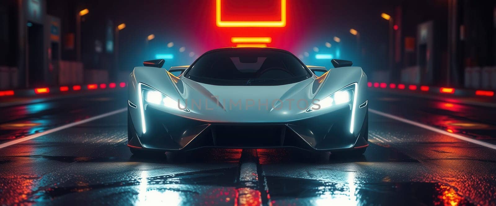 Sports concept car in a parking lot, front view