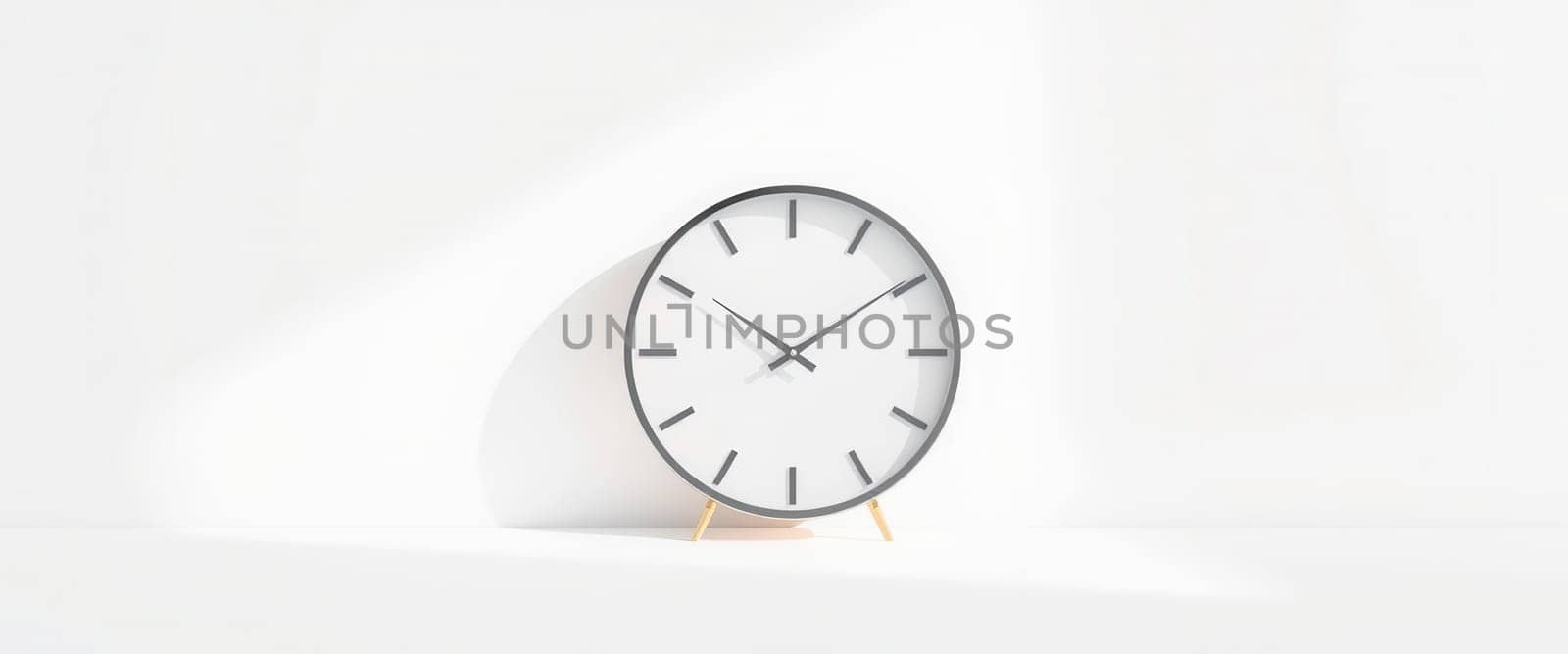 White clock with minimalistic design on a wide white background