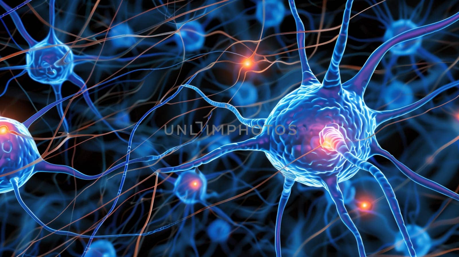 Neurons firing and making connections, transmitting information through electrical and chemical signals in nervous system