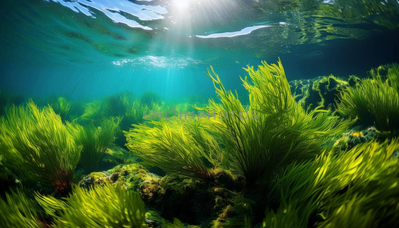 seaweed algae underwater background scene, AI generated image