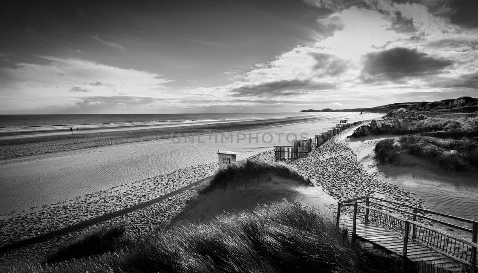 beach scene natural panorama, AI generated image
