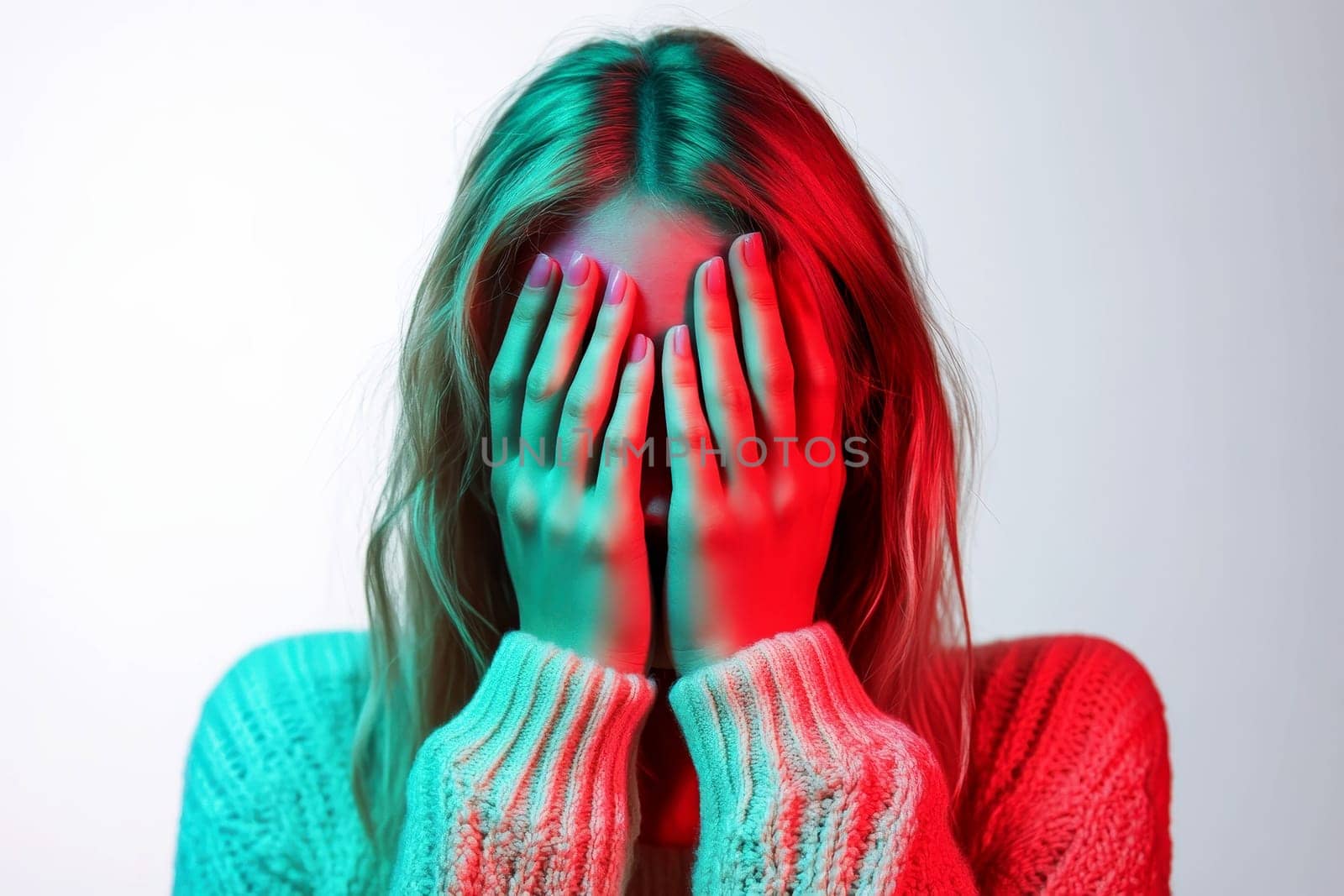 An individual covers their face with both hands, conveying a sense of distress or emotional turbulence, depicted in a close-up shot focusing on the hands and partial expression..