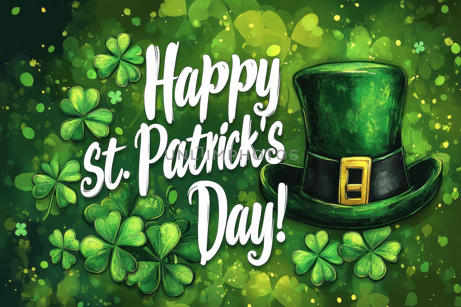 A Happy St Patrick's day leprechaun decorated with lush green shamrocks. High quality illustration