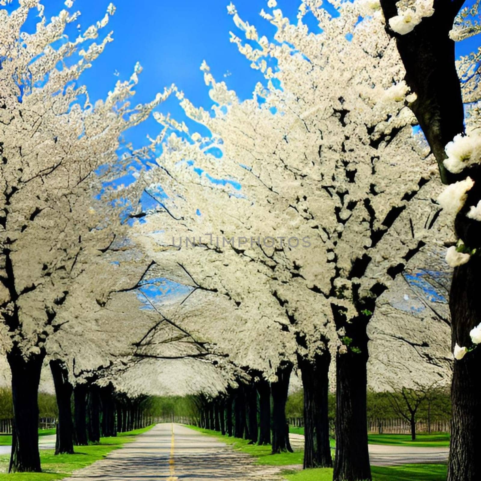 spring, white flowering trees nature park forest plants flora alt generate ai. High quality illustration