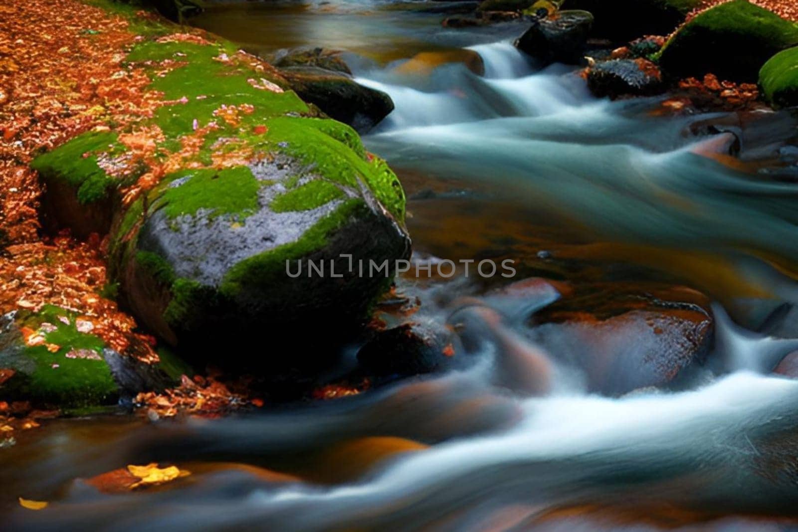 waterfall water stream river forest nature spring generated ai alt art. High quality illustration stones