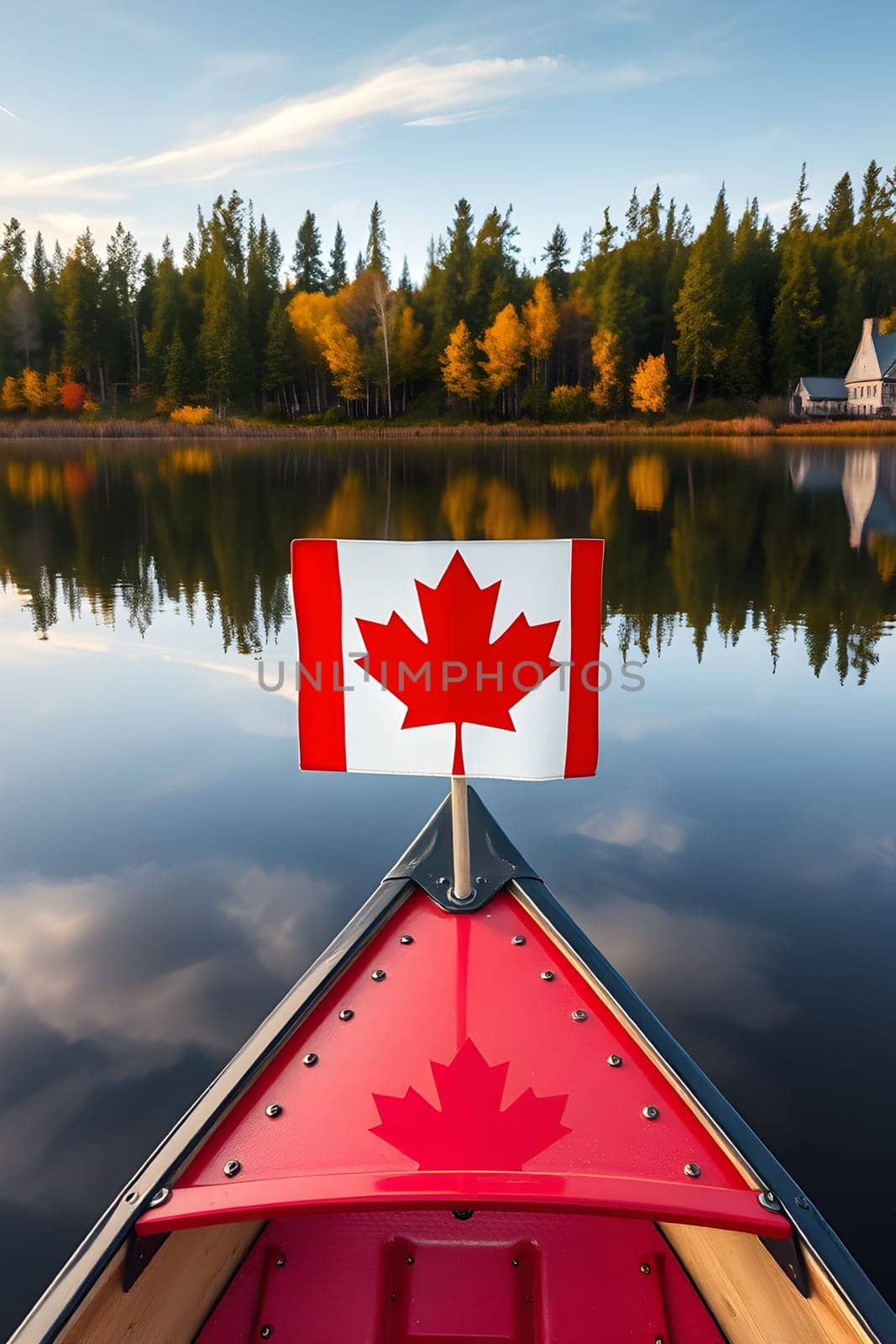 boat canoe canada flag river nature sport symbol kayak forest alt generated ai. High quality illustration