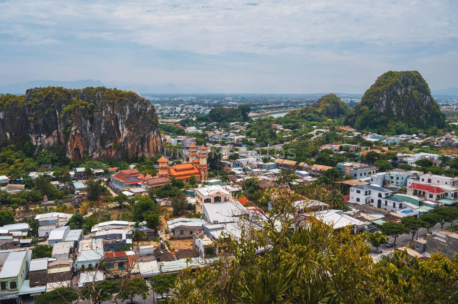View of Da Nang city from the height of the marble mountains. Da Nang, Vietnam - September 12, 2024.