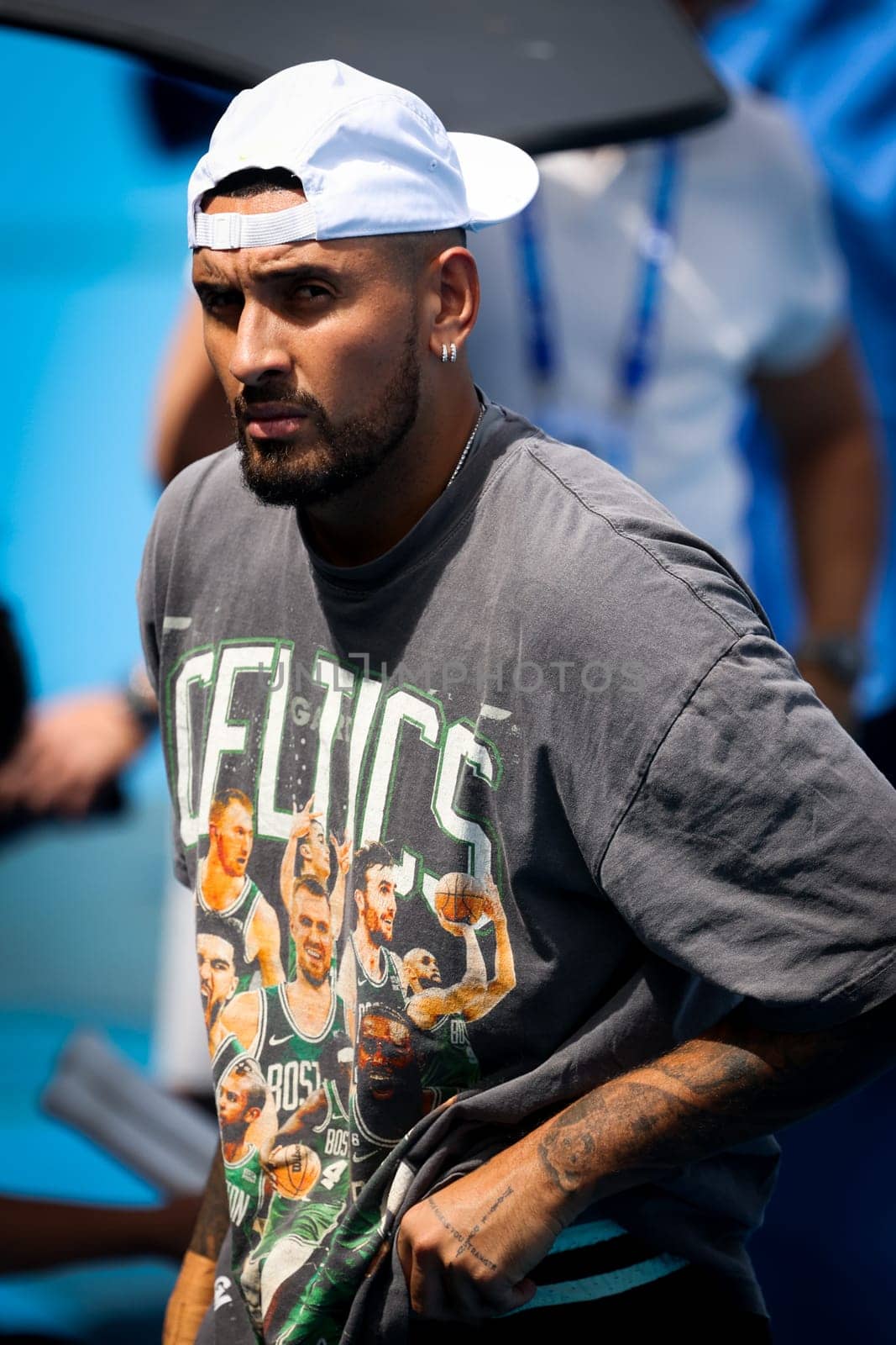 MELBOURNE, AUSTRALIA - JANUARY 09: Nick Kyrgios of Australia practices ahead of the 2025 Australian Open at Melbourne Park on January 9, 2025 in Melbourne, Australia.