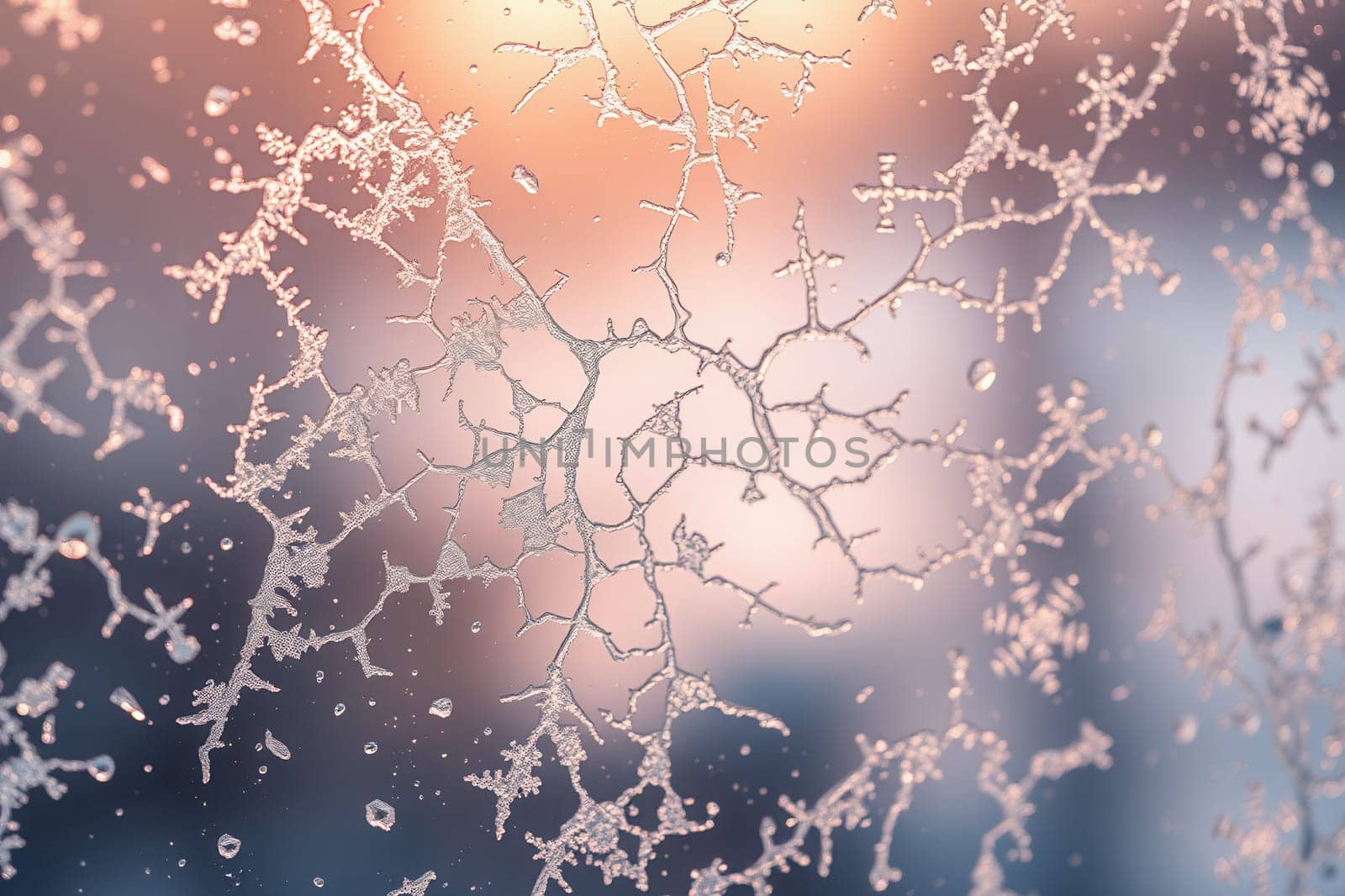 Abstract winter background with snowflakes on the frosty window