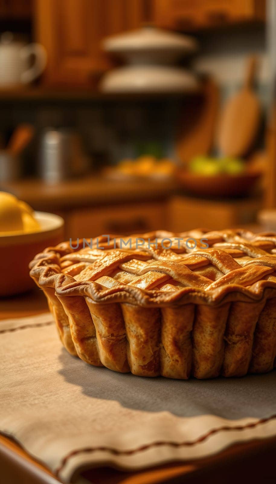 Delicious apple pie on a wooden table