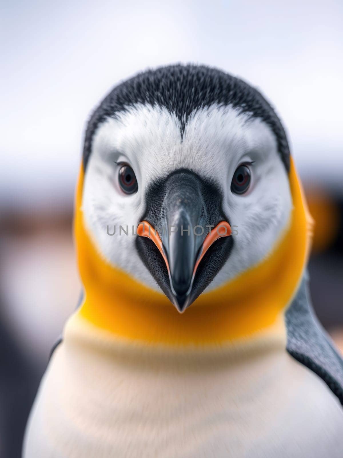 Close-up of a penguin's head looking into the camera