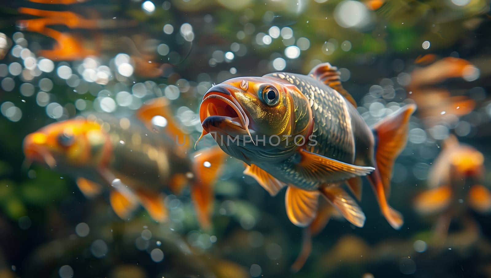 Vibrantly colored fish swim gracefully in clear, tranquil water, creating a truly mesmerizing underwater scene