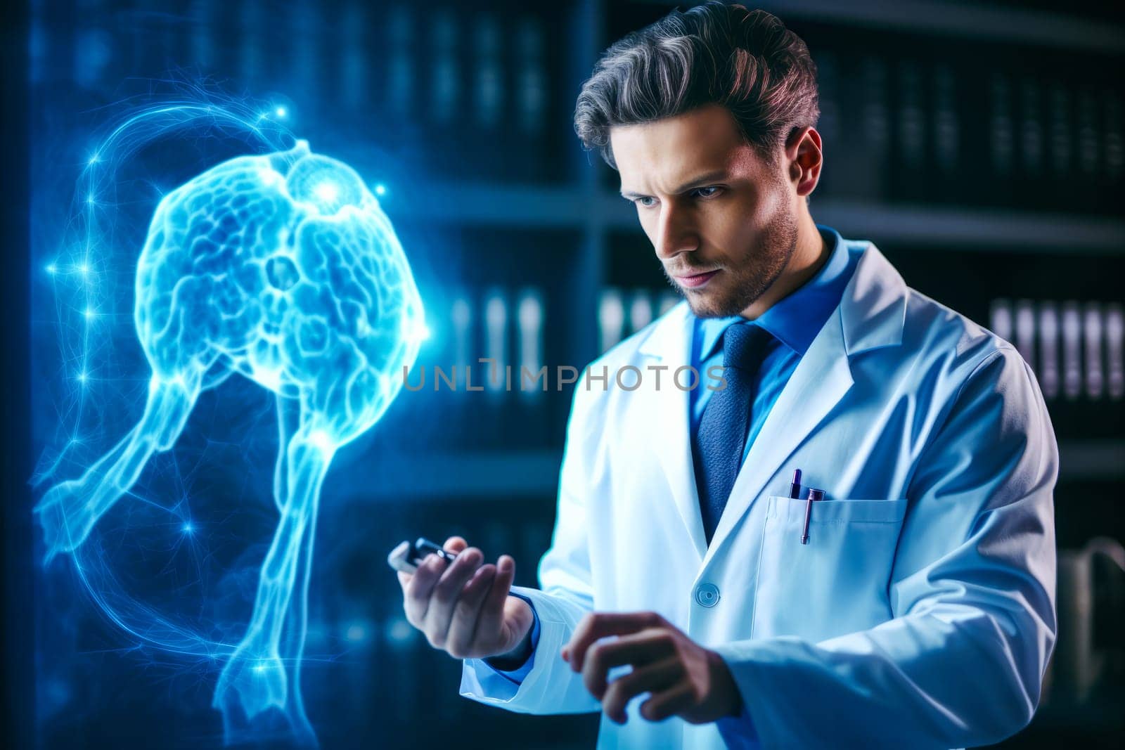 Specialized Physician Analyzing Stroke Brain Scans using AR. Generative AI