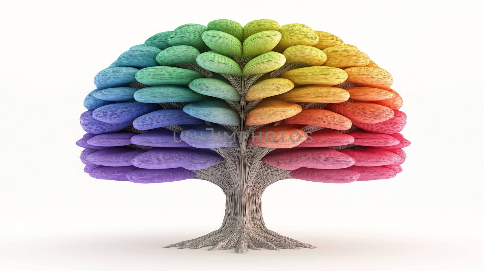 Colorful stylized rainbow tree growing, representing diversity, creativity, and environmental concepts