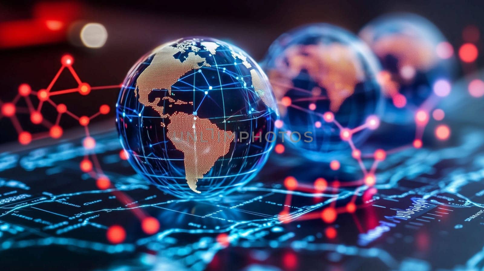 Hologram of planet earth with network connections, symbolizing global communication and data exchange in a technological world
