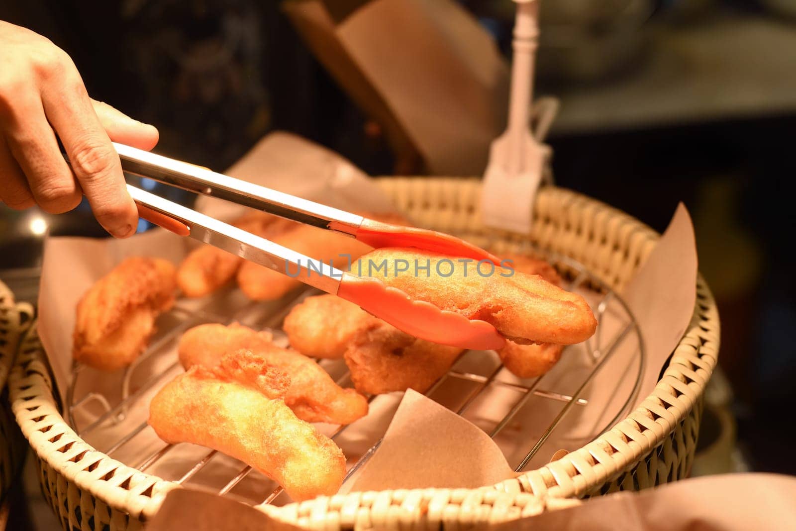 Fried banana in the street food Jalan Alor in Kuala Lumpur