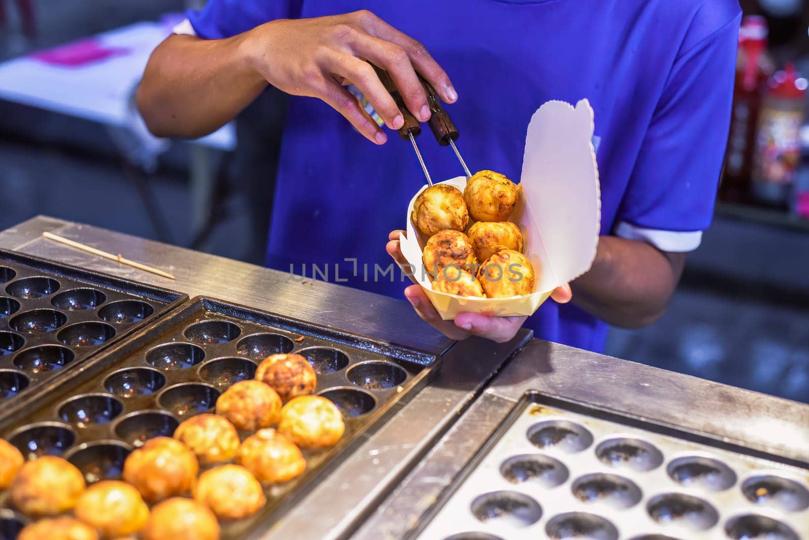 Takoyaki balls in Jalan Alor street food in Kuala Lumpur