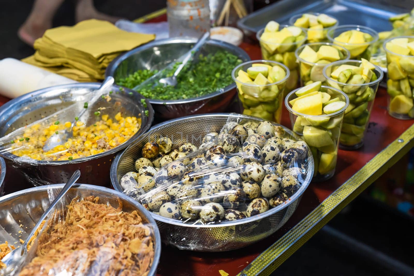 Ingredients for cooking vietnamese pizza or pancake in vietnmaese night market