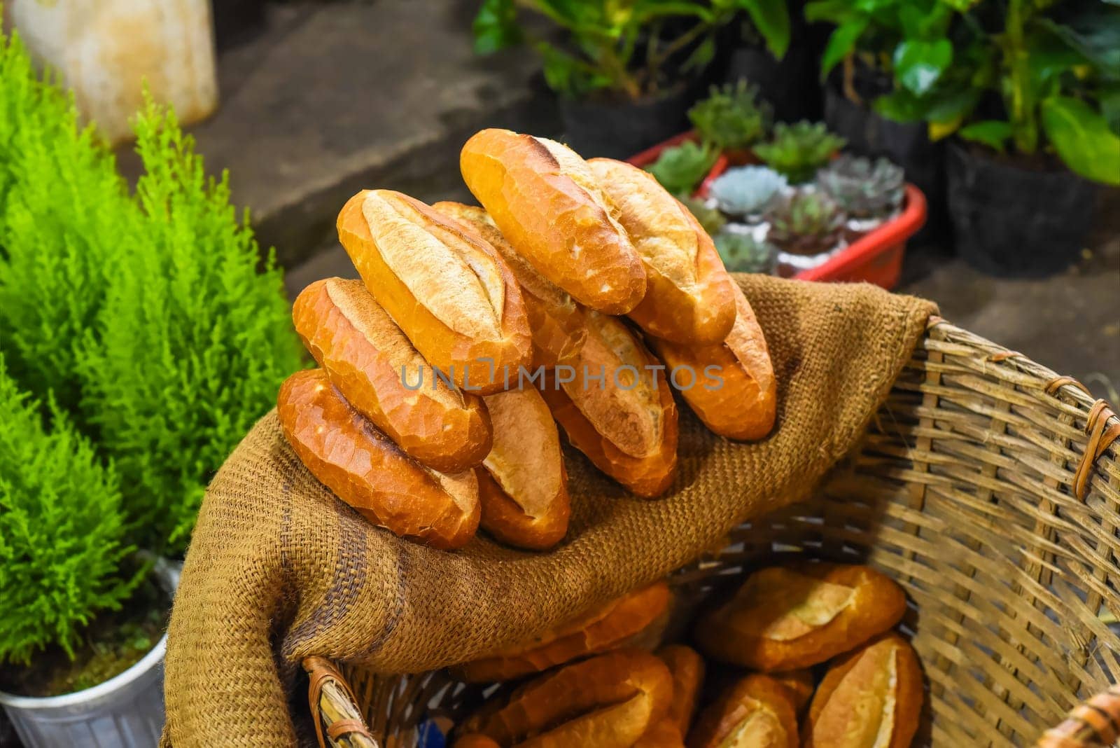 Vietnamese traditional Banh Mi baguette in night market in Da Lat