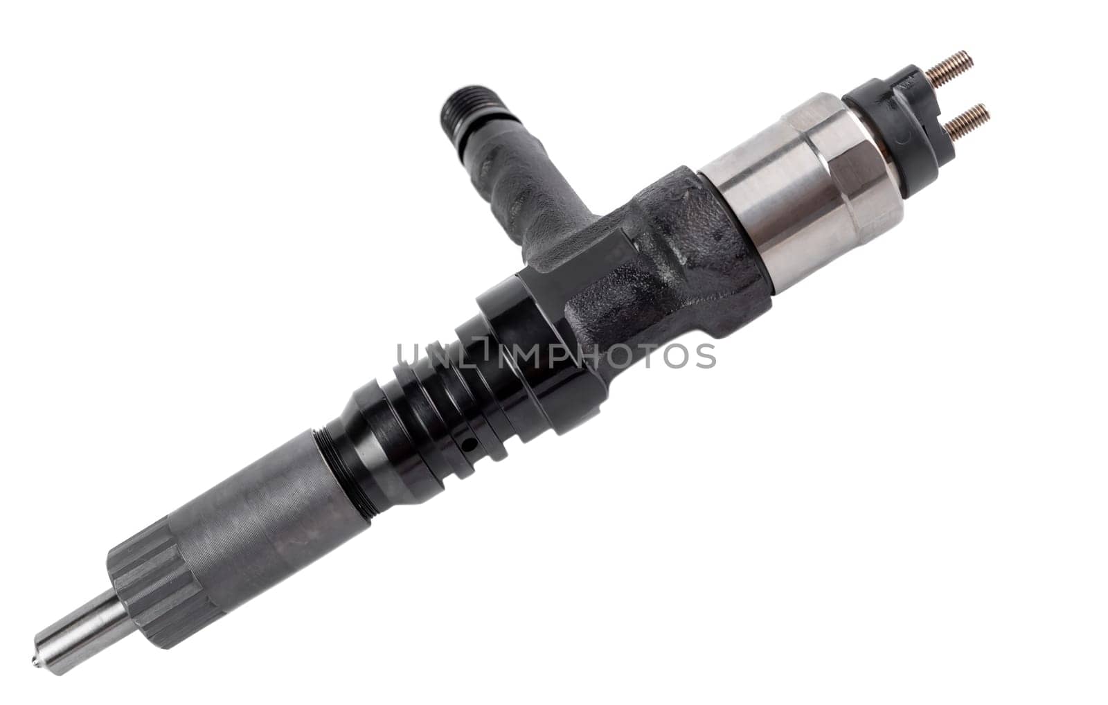 New fuel injector on white background close up