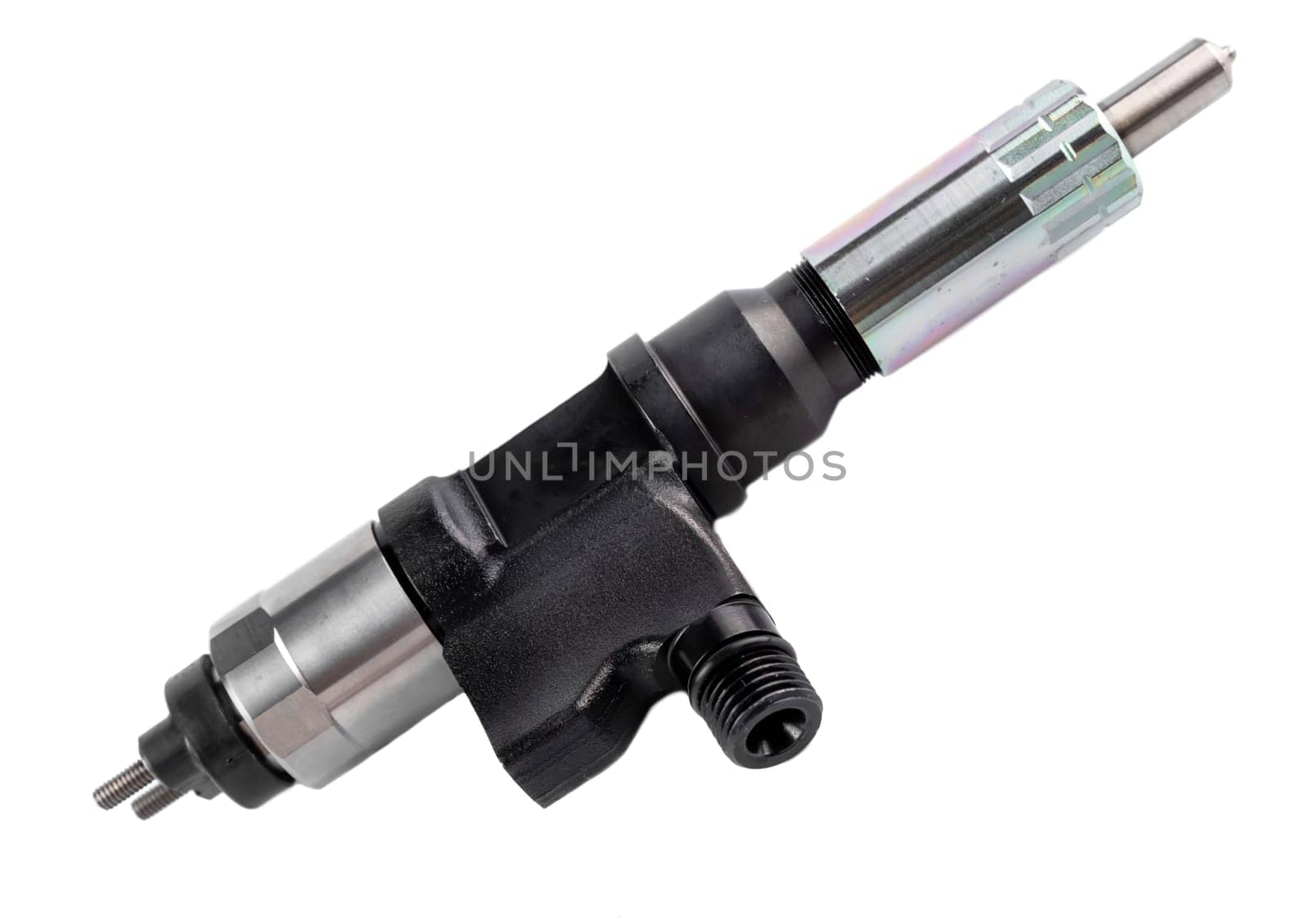 New fuel injector on white background close up
