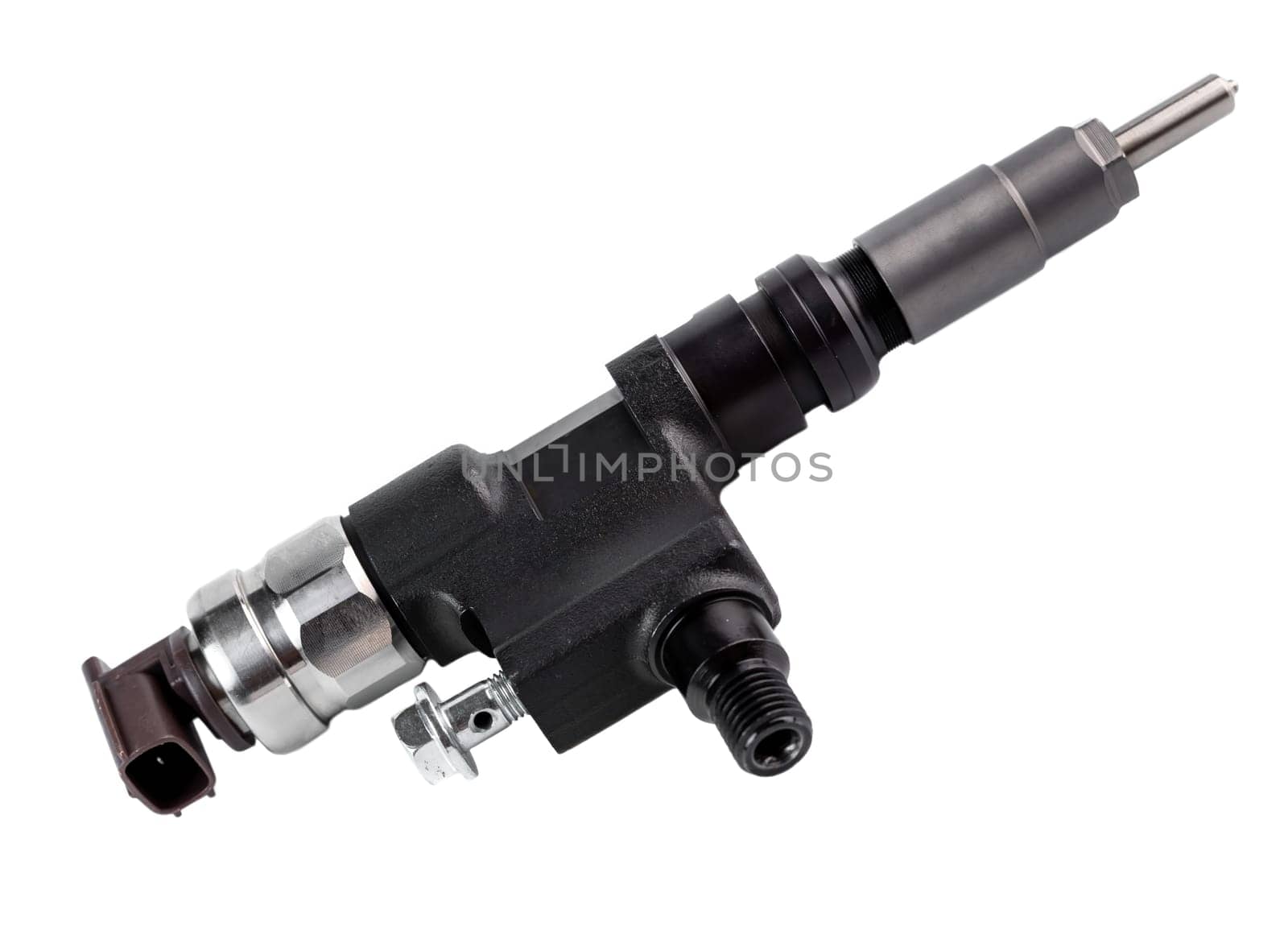New fuel injector on white background close up