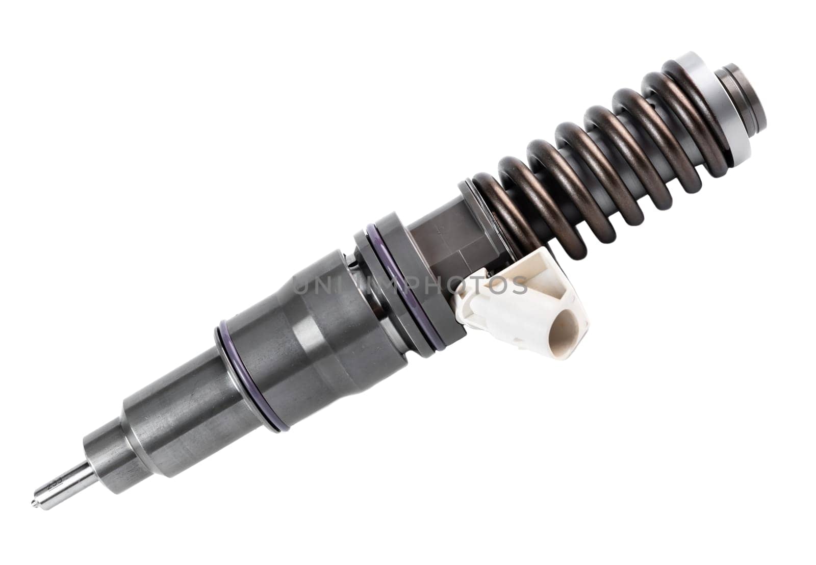 New fuel injector on white background close up