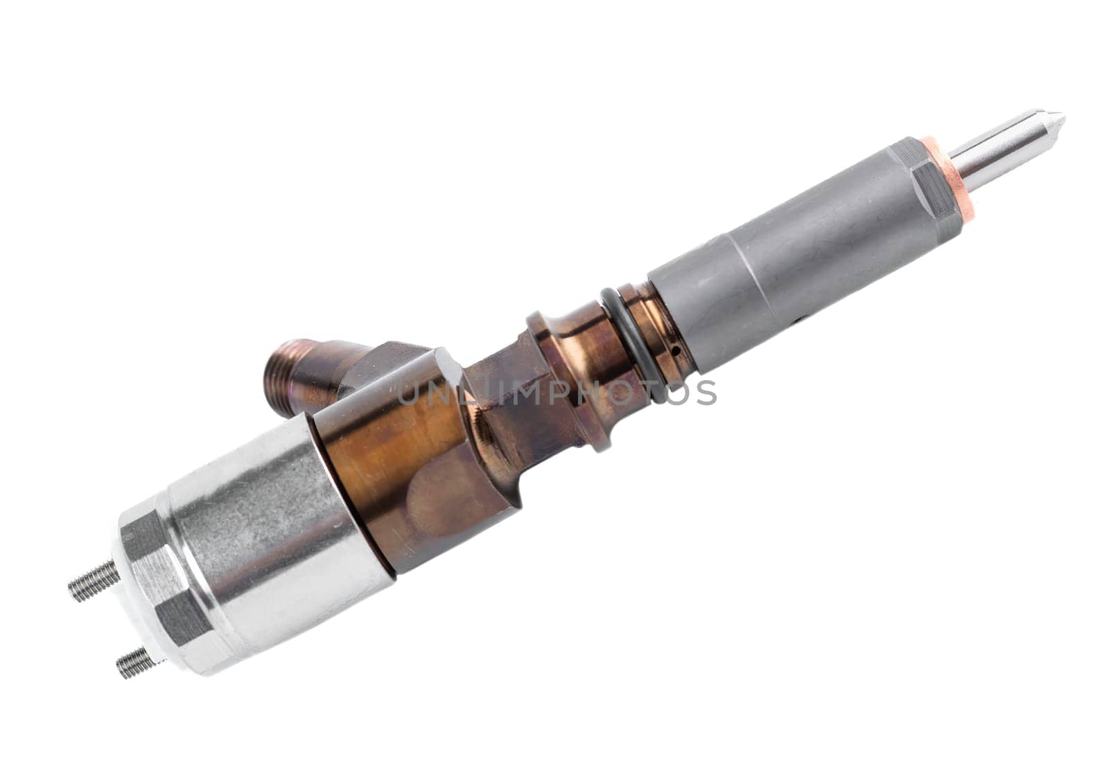 New fuel injector on white background close up