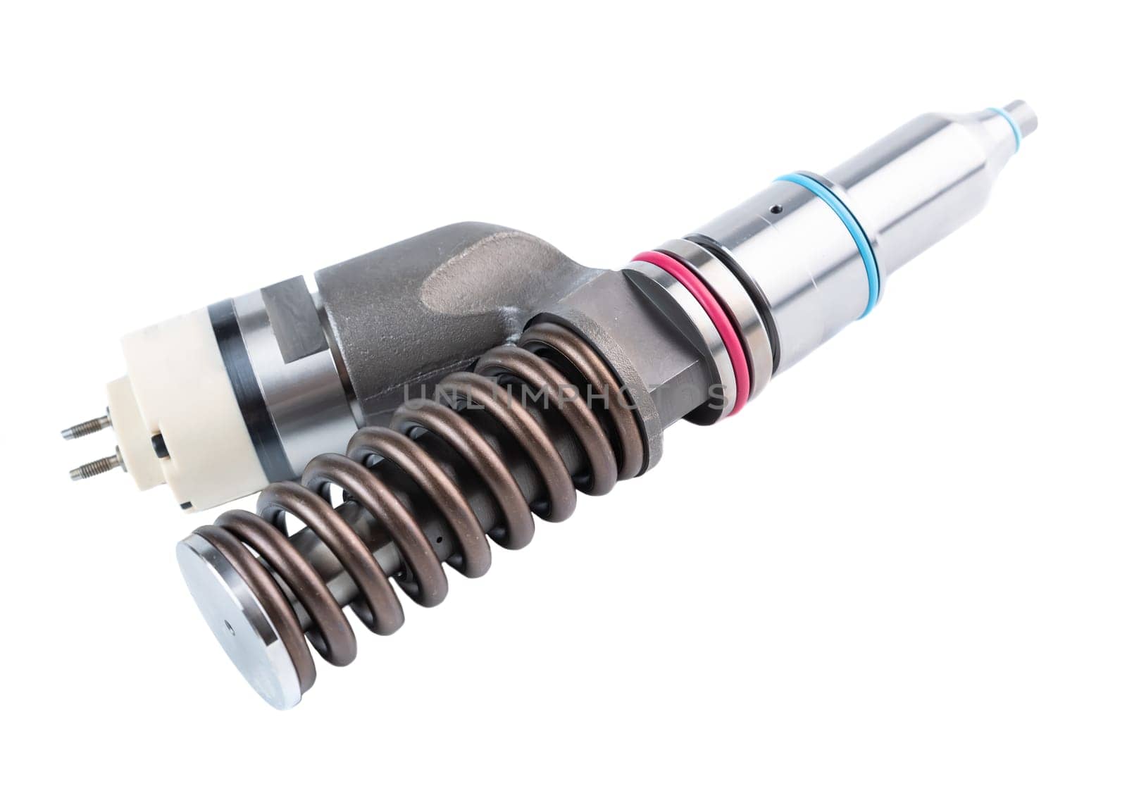 New fuel injector on white background close up