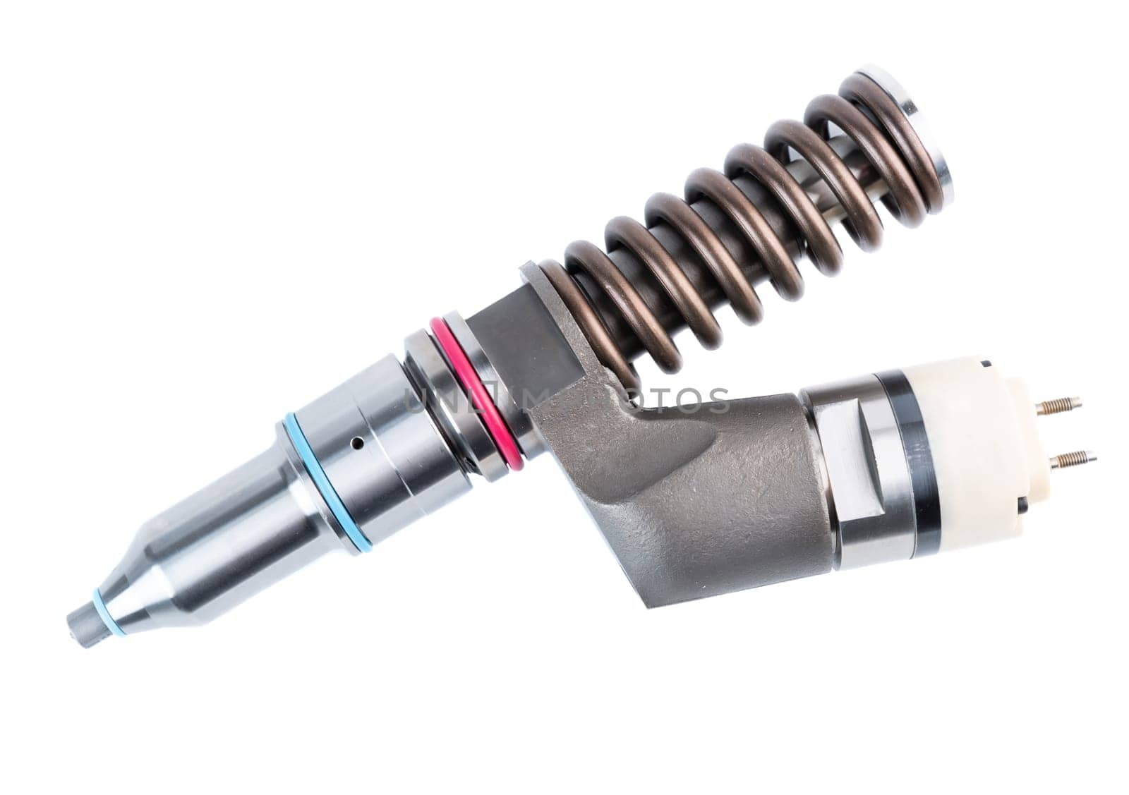New fuel injector on white background close up