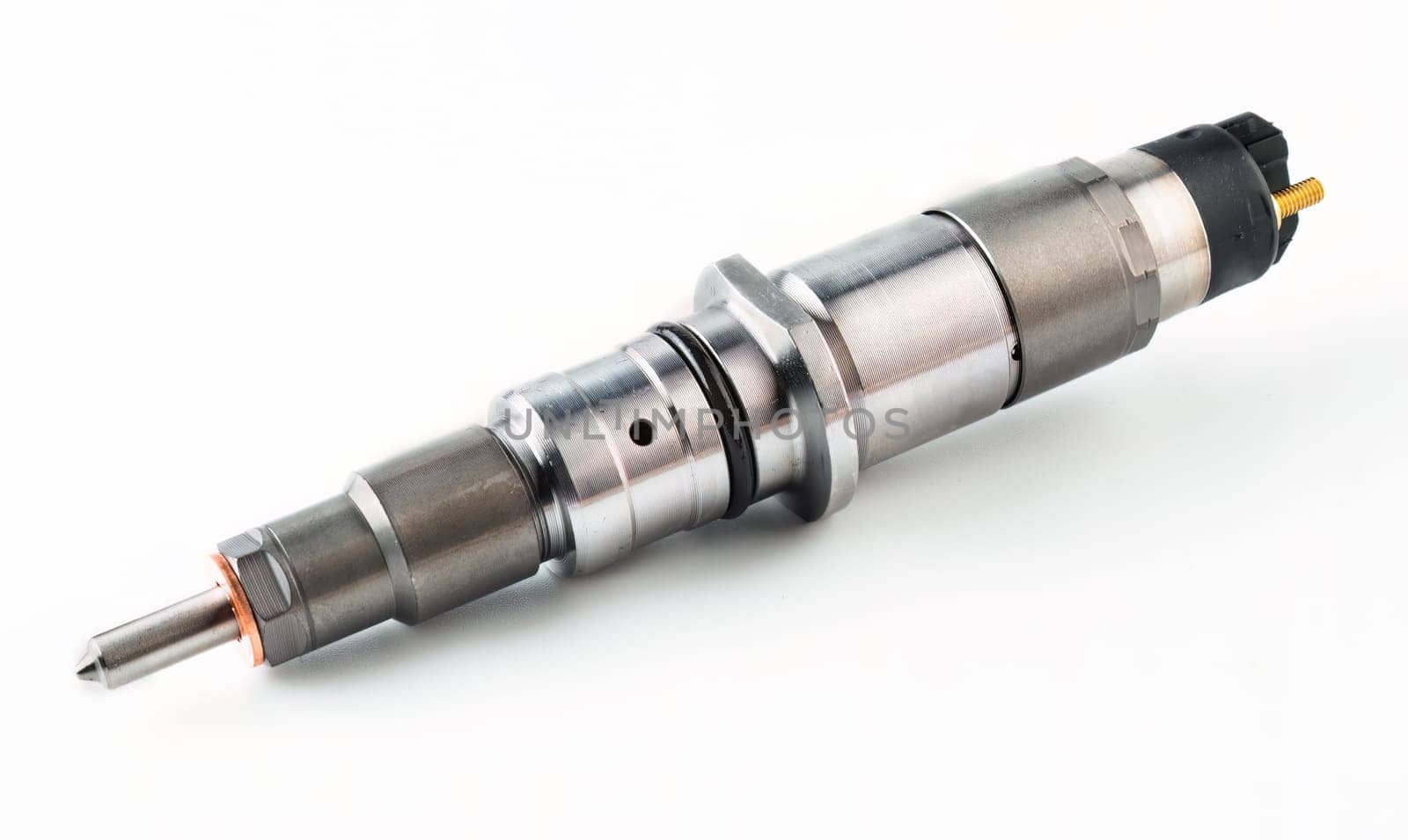 New fuel injector on white background close up