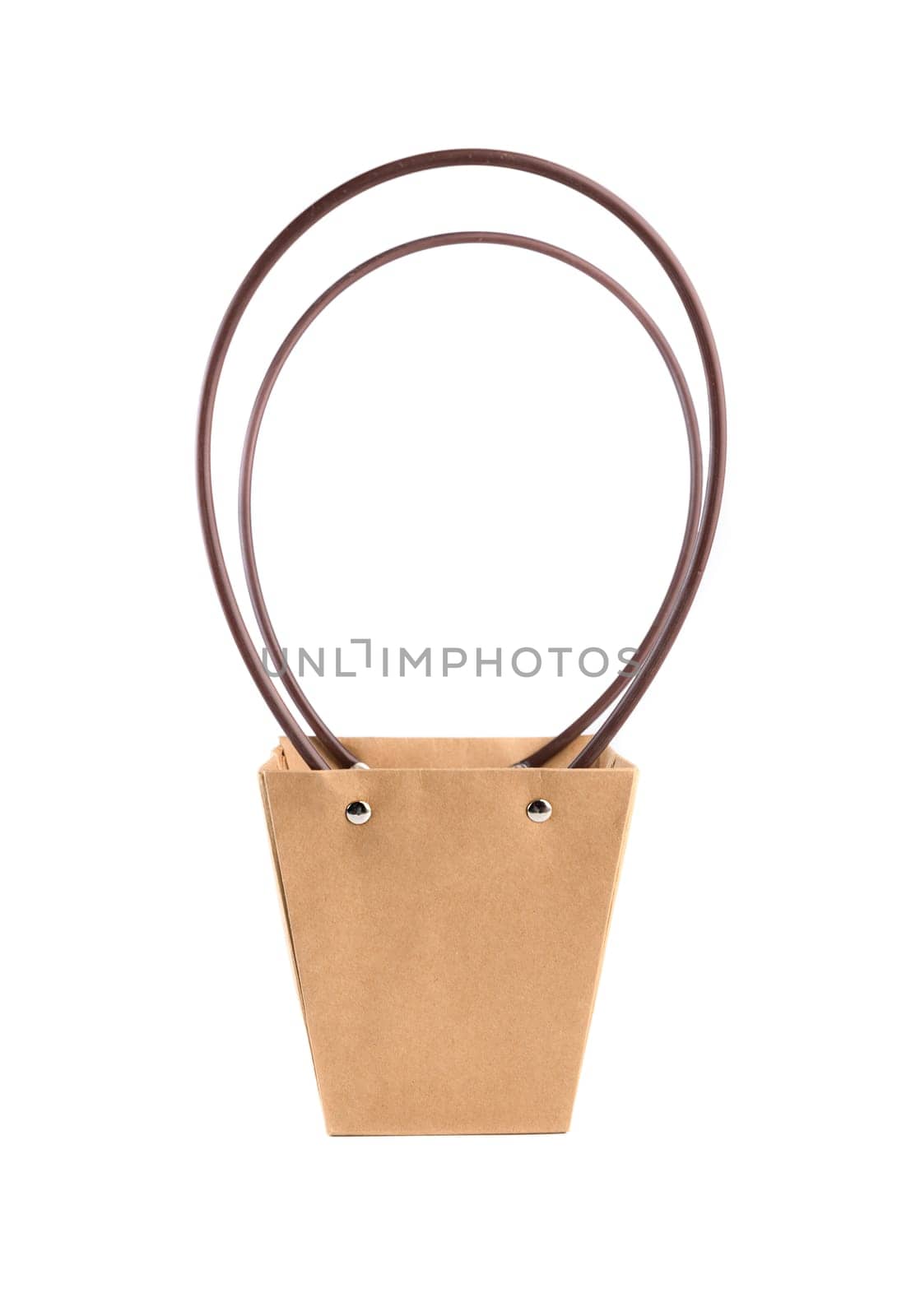 Plym package bag for flowers made of corrugated cardboard on white background