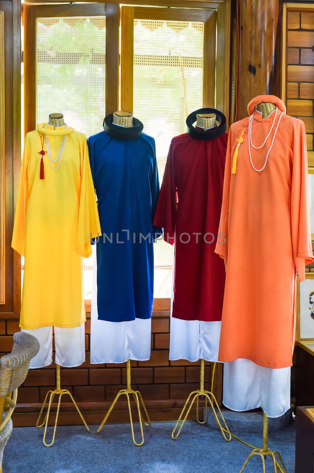 Usual traditional females costumes in Vietnam on dummy