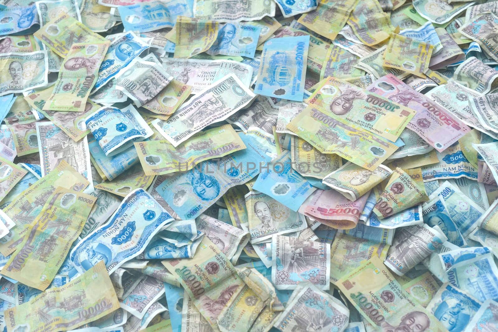 Many vietnamese dongs money close up