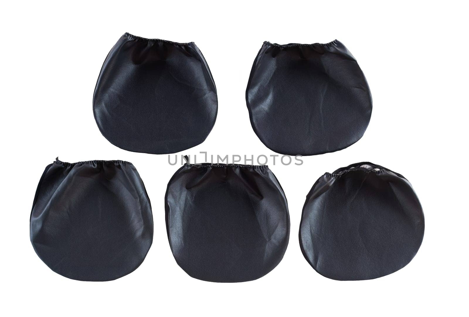 Black eco leather cover for headrests of car seat on isolated white background