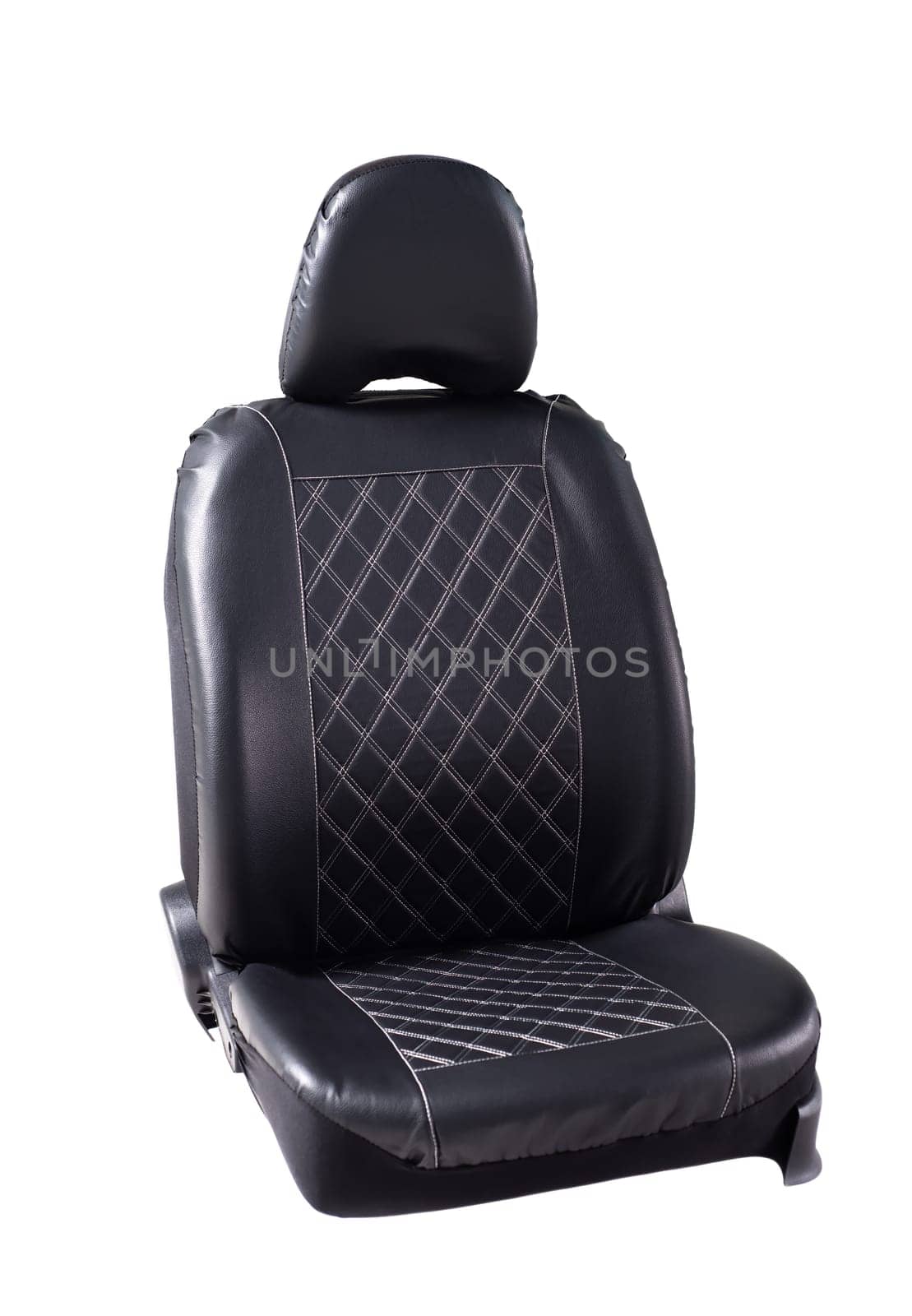 Black eco leather cover for car seat on isolated white background