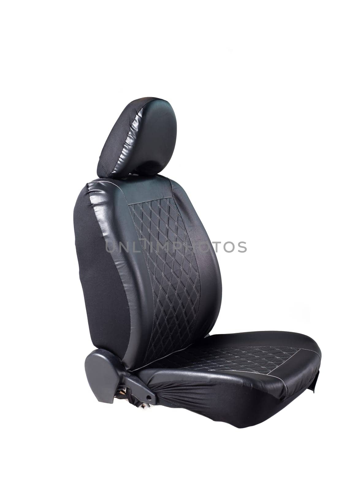 Black eco leather cover for car seat on isolated white background