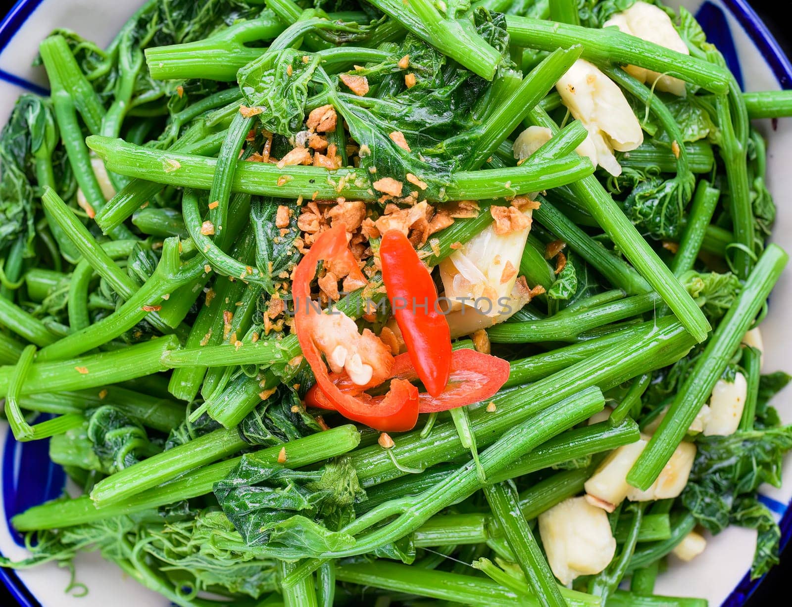 Vietnamese stir fried morning glory with garlic
