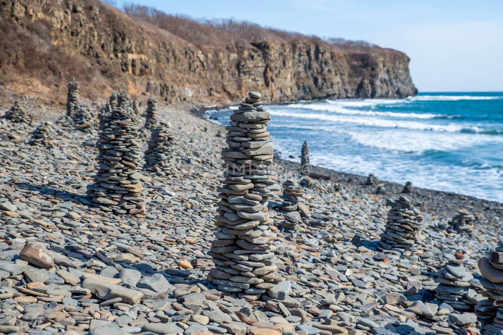 Reef Mys Vyatlina in Russian island in city Vladivostok. Chernysheva Bay