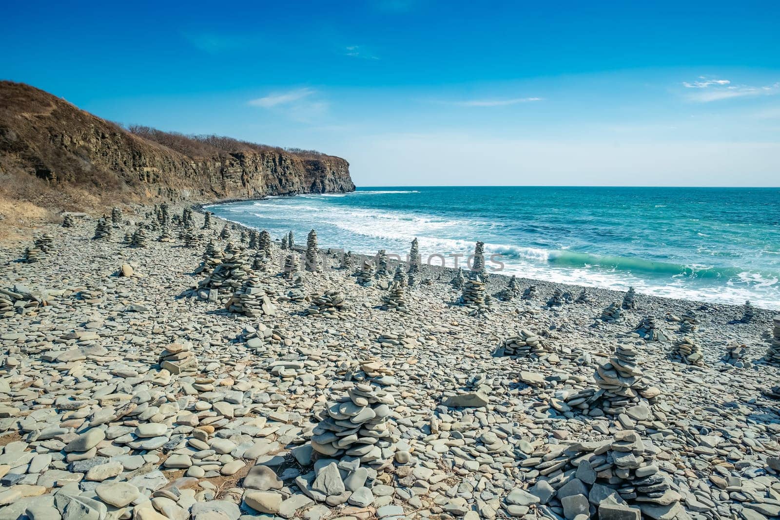 Reef Mys Vyatlina in Russian island in city Vladivostok. Chernysheva Bay