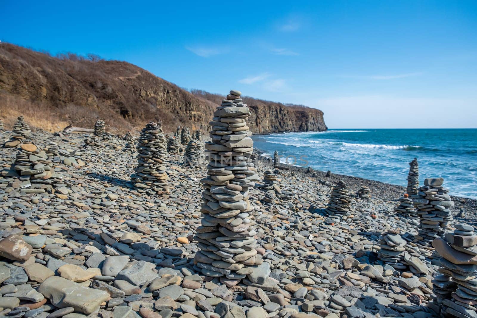 Reef Mys Vyatlina in Russian island in city Vladivostok. Chernysheva Bay