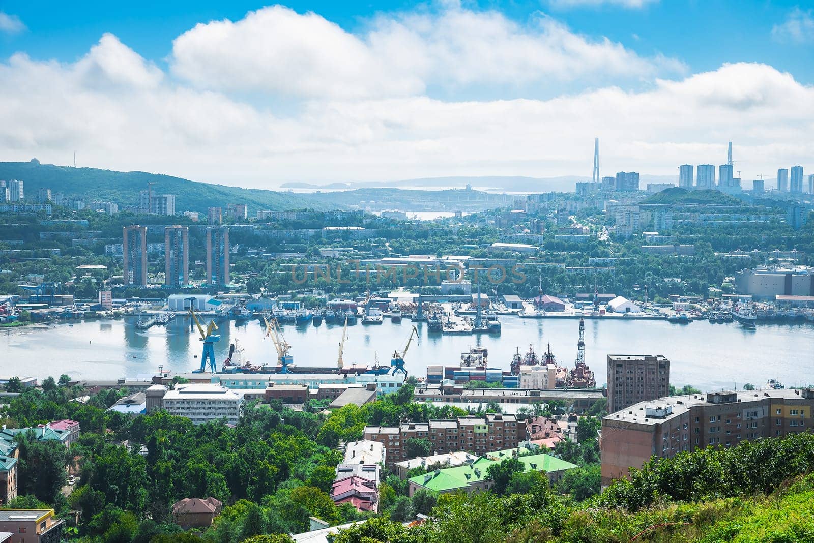 Vladivostok landscape view of Zolotoy bay, view from Nagorny park, Primorsky region